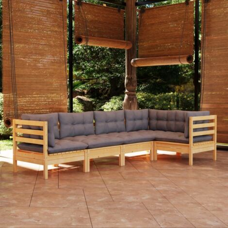 5-tlg. Garten-Lounge-Set mit Grauen Kissen Kiefernholz vidaXL