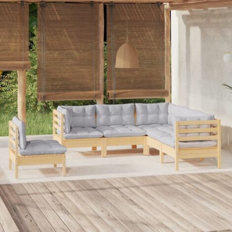 5-tlg. Garten-Lounge-Set mit Grauen Kissen Kiefernholz vidaXL