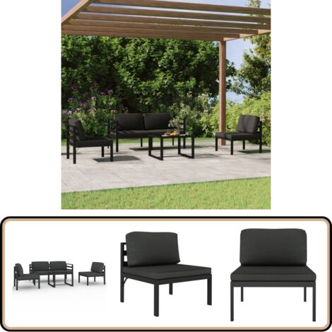 5-tlg. Garten-Lounge-Set mit Kissen Aluminium Anthrazit - Garten Lounge Set - Alu Loungesessel - Gartenmöbel Alu - Außenbereich Möbel - Balkonmöbel