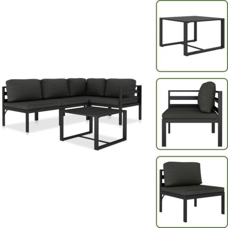 5-tlg. Garten-Lounge-Set mit Kissen Aluminium Anthrazit - Gartensofa - Loungesessel - Outdoor Möbel - Gartenmöbel Set - Aluminium Gartenmöbel
