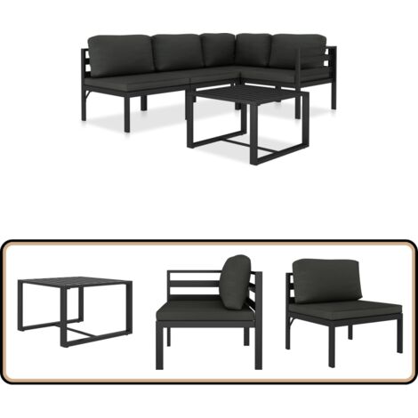 5-tlg. Garten-Lounge-Set mit Kissen Aluminium Anthrazit - Gartensofa - Loungesessel - Outdoor Möbel - Gartenmöbel Set - Aluminium Gartenmöbel