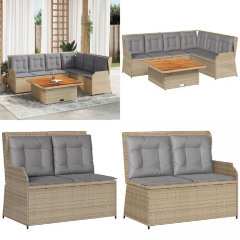 5-tlg. Garten-Lounge-Set mit Kissen Beige Poly Rattan - Gartensessel - Gartentisch
