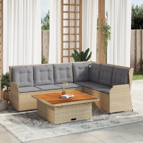 5-tlg. Garten-Lounge-Set mit Kissen Beige Poly Rattan vidaXL
