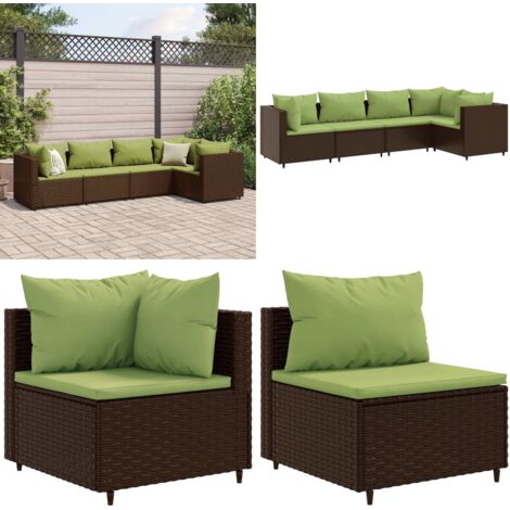 5-tlg. Garten-Lounge-Set mit Kissen Braun Poly Rattan - Gartenmöbel - Lounge Set - Outdoor Möbel - Rattan Gartenmöbel - Garten Lounge Set - Home & Living