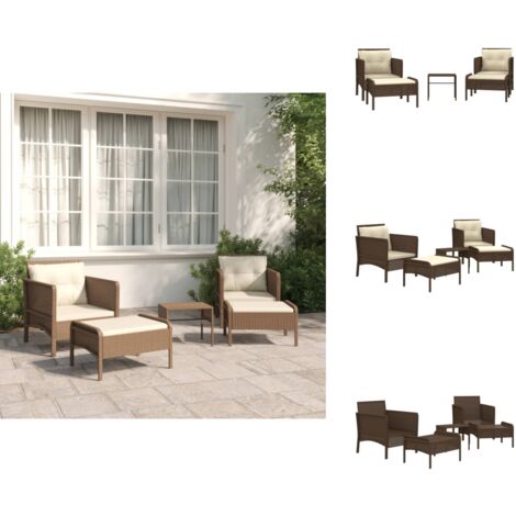 5-tlg. Garten-Lounge-Set mit Kissen Braun Poly Rattan - Gartensofa - Loungeset - Gartenmöbeln - Outdoor Möbel - Rattan Gartenmöbel