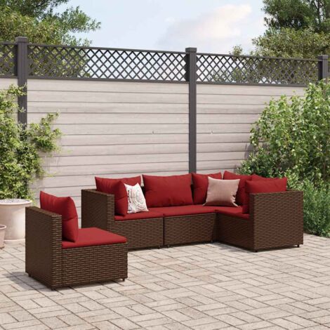 5-tlg. Garten-Lounge-Set mit Kissen Braun Poly Rattan vidaXL