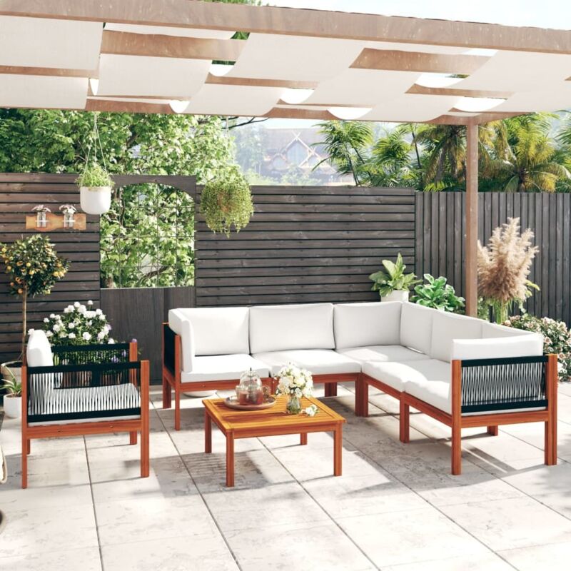 7-tlg. Garten-lounge-set Mit Kissen Cremeweiß Massivholz Akazie - Vidaxl