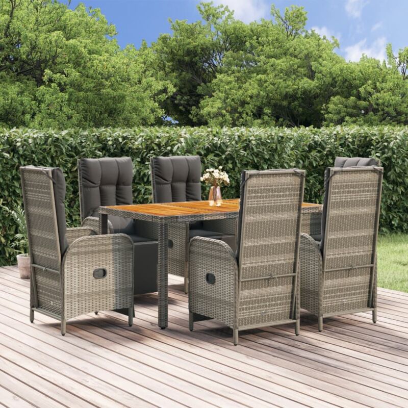 7-tlg. Garten-essgruppe Mit Kissen Grau Poly Rattan Vidaxl
