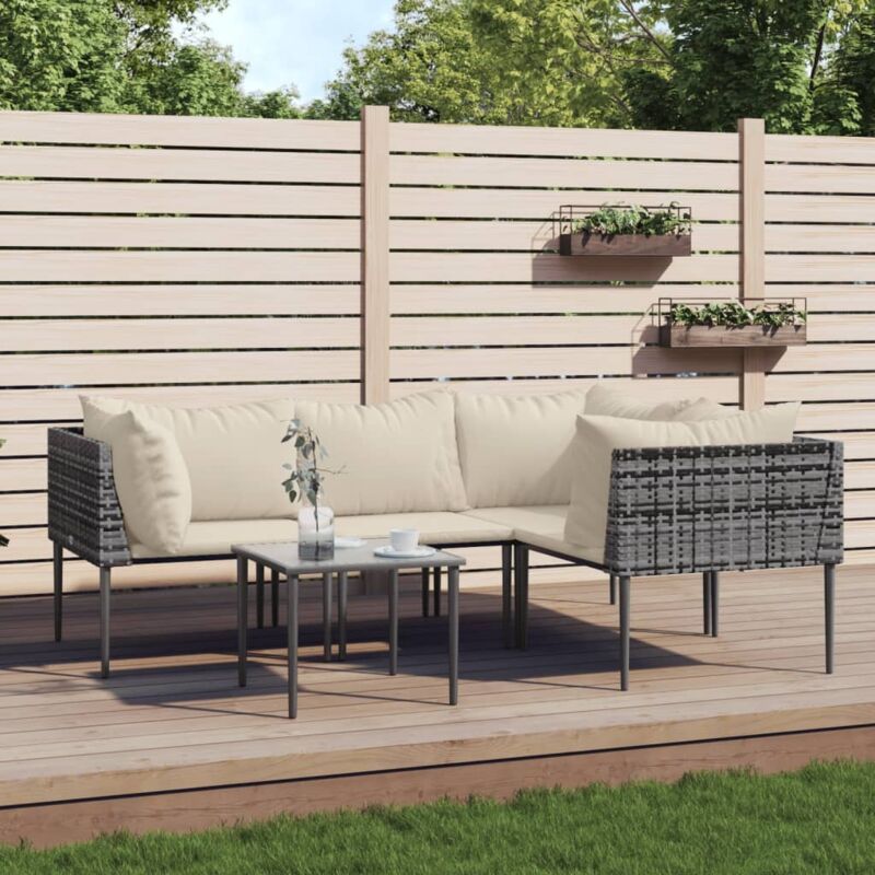 5-tlg. Garten-lounge-set Mit Kissen Grau Poly Rattan - Vidaxl