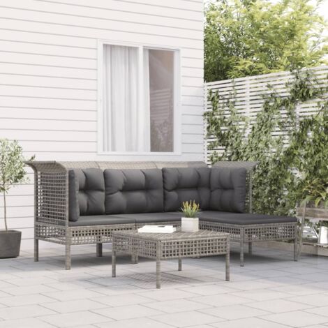 5-tlg. Garten-Lounge-Set mit Kissen Grau Poly Rattan vidaXL
