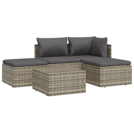 5-tlg. Garten-Lounge-Set mit Kissen Grau Poly Rattan vidaXL