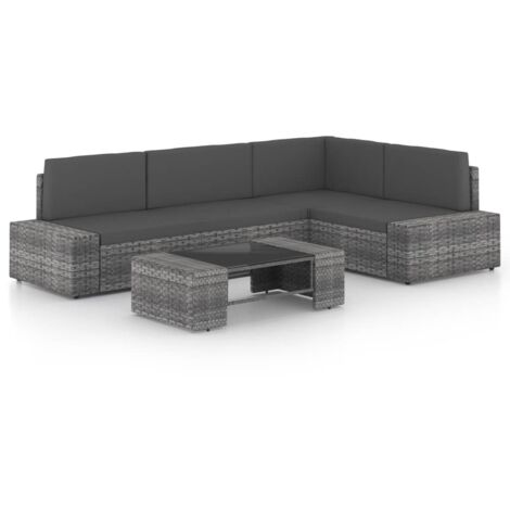5-tlg. Garten-Lounge-Set mit Kissen Grau Poly Rattan vidaXL