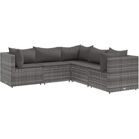 5-tlg. Garten-Lounge-Set mit Kissen Grau Poly Rattan vidaXL265277