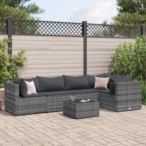 5-tlg. Garten-Lounge-Set mit Kissen Grau Poly Rattan vidaXL572989