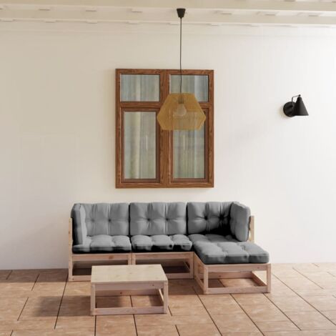 5-tlg. Garten-Lounge-Set mit Kissen Kiefer Massivholz