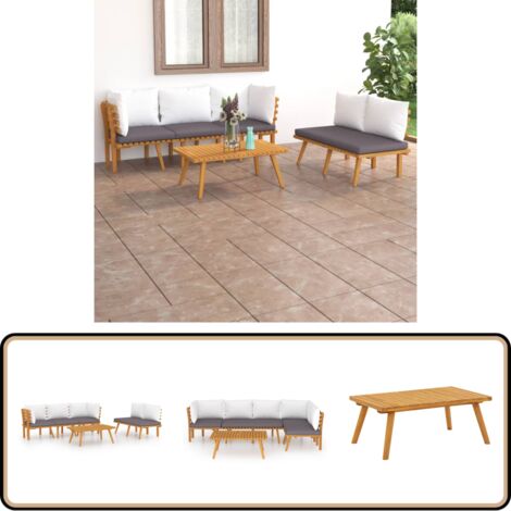 5-tlg. Garten-Lounge-Set mit Kissen Massivholz Akazie - Gartensofa - Loungesessel - Gartenmöbeln - Holztisch - Akasienholz