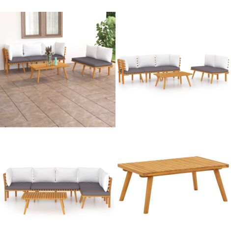 5-tlg. Garten-Lounge-Set mit Kissen Massivholz Akazie - Gartensofa - Loungesessel - Gartenmöbeln - Holztisch - Akasienholz - Home & Living
