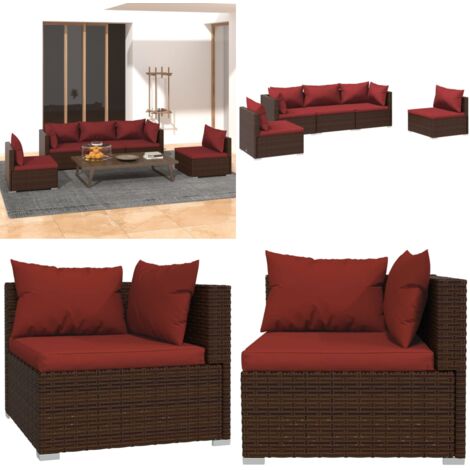 5-tlg. Garten-Lounge-Set mit Kissen Poly Rattan Braun - Gartensofas - Lounge Set - Outdoor Furniture - Gartenmöbeln - Rattan Möbel - Home & Living