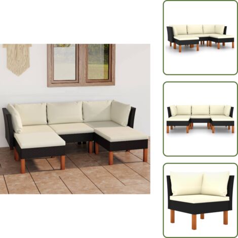 5-tlg. Garten-Lounge-Set mit Kissen Poly Rattan Schwarz - Gartensonnenliege - Gartenloungesessel - Outdoor Möbel - Gartenmöbel Set - Rattan Gartenmöbel