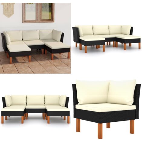 5-tlg. Garten-Lounge-Set mit Kissen Poly Rattan Schwarz - Gartensonnenliege - Gartenloungesessel - Outdoor Möbel - Gartenmöbel Set - Rattan Gartenmöbel - Home & Living