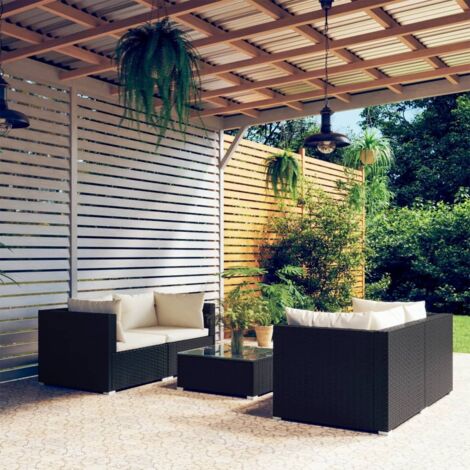 5-tlg. Garten-Lounge-Set mit Kissen Poly Rattan Schwarz vidaXL