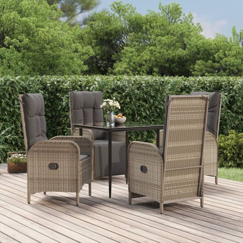 Vidaxl 5-tlg. Garten-essgruppe Mit Kissen Schwarz Und Grau Poly Rattan