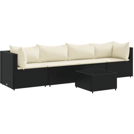 5-tlg. Garten-Lounge-Set mit Kissen Schwarz Poly Rattan vidaXL