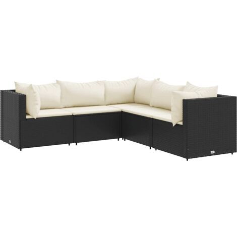 5-tlg. Garten-Lounge-Set mit Kissen Schwarz Poly Rattan vidaXL