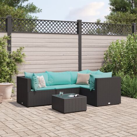 5-tlg. Garten-Lounge-Set mit Kissen Schwarz Poly Rattan vidaXL
