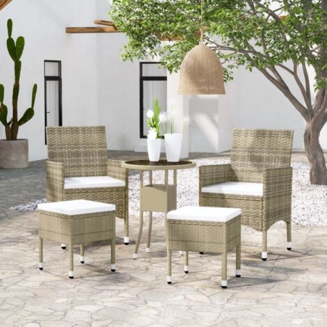 5-tlg. Garten-Lounge-Set Poly Rattan Beige vidaXL695039