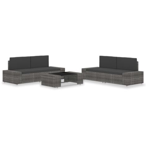 5-tlg. Garten-Lounge-Set Poly Rattan Grau vidaXL