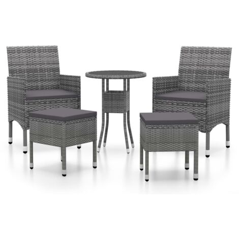 5-tlg. Garten-Lounge-Set Poly Rattan Grau vidaXL106564