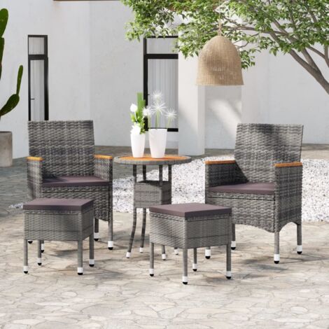 5-tlg. Garten-Lounge-Set Poly Rattan Grau vidaXL197878