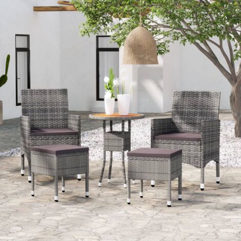 5-tlg. Garten-Lounge-Set Poly Rattan Grau vidaXL299715