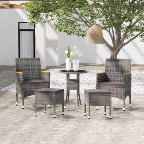 5-tlg. Garten-Lounge-Set Poly Rattan Grau vidaXL446784
