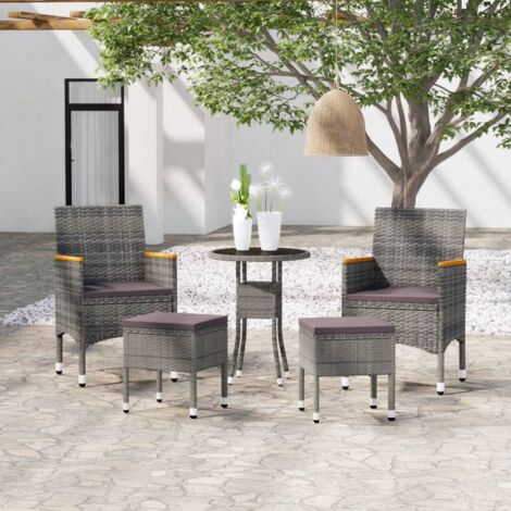 5-tlg. Garten-Lounge-Set Poly Rattan Grau vidaXL446784