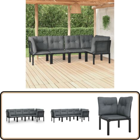 5-tlg. Garten-Lounge-Set Schwarz und Grau Poly Rattan - Gartengeräte - Gartenmöbel - Loungesessel - Outdoor Möbel - Rattanmöbel