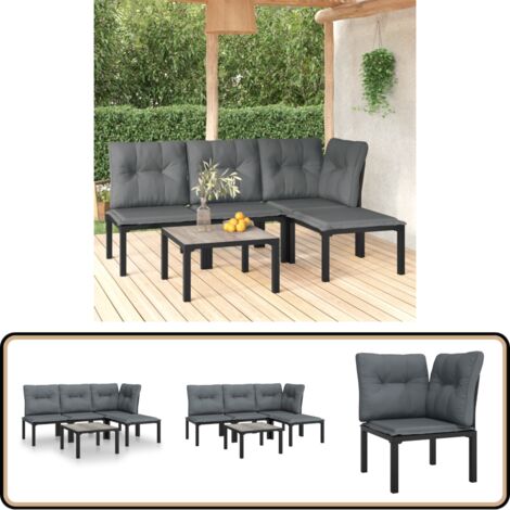 5-tlg. Garten-Lounge-Set Schwarz und Grau Poly Rattan - Gartensessel - Gartentisch - Loungesessel - Gartenloungeset - Poly Rattan Möbel