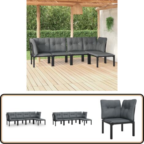 5-tlg. Garten-Lounge-Set Schwarz und Grau Poly Rattan - Gartensessel - Loungesessel - Gartenmöbel - Rattan Möbel - Outdoor Furniture