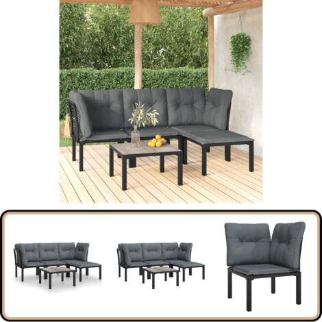 5-tlg. Garten-Lounge-Set Schwarz und Grau Poly Rattan - Gartensessel - Loungesessel - Gartenmöbel Set - PE-Rattan Möbel - Wetterfeste Gartenmöbel