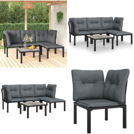 5-tlg. Garten-Lounge-Set Schwarz und Grau Poly Rattan - Gartensessel - Loungesessel - Gartenmöbel Set - PE-Rattan Möbel - Wetterfeste Gartenmöbel - Home & Living
