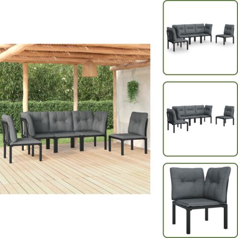 5-tlg. Garten-Lounge-Set Schwarz und Grau Poly Rattan - Gartensessel - Loungeset - Gartenmöbeln - Outdoor Möbel - Rattan Sessel