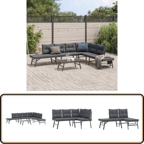5-tlg. Garten-Sitzgruppe mit Kissen Schwarz Stahl - Gartengruppe - Gartenmöbel Set - Esszimmerset Outdoor - Essplatz Im Freien - Lounge Möbel