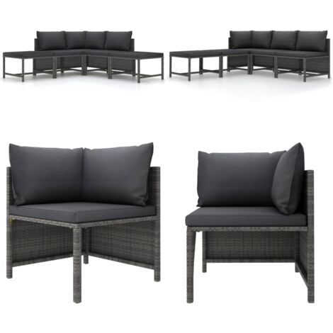 5-tlg. Garten-Sofagarnitur mit Auflagen Grau Poly Rattan - Gartensofa - Loungemöbel - Outdoor Möbel - Gartenlounge - Poly Rattan - Home & Living