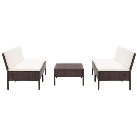 5-tlg. Garten-Sofagarnitur mit Auflagen Poly Rattan Braun vidaXL