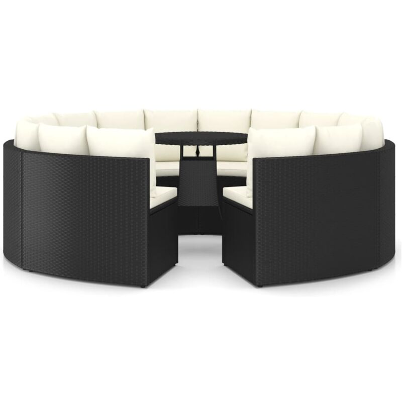 Vidaxl 9-tlg. Garten-sofagarnitur Mit Auflagen Poly Rattan Schwarz