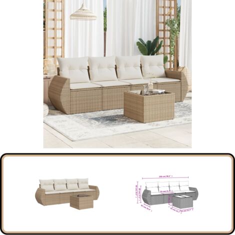 5-tlg. Garten-Sofagarnitur mit Kissen Beige Poly Rattan - Gartenmöbel - Esstischgarnituren - Outdoor Möbel - Lounge Set - Rattan Sofa
