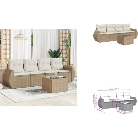 5-tlg. Garten-Sofagarnitur mit Kissen Beige Poly Rattan - Gartenmöbel - Esstischgarnituren - Outdoor Möbel - Lounge Set - Rattan Sofa