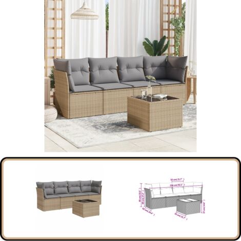 5-tlg. Garten-Sofagarnitur mit Kissen Beige Poly Rattan - Gartenmöbel - Esstischgarnituren - Rattan Möbel - Outdoor Sofa - Lounge Set