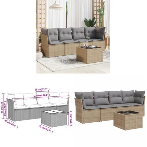 5-tlg. Garten-Sofagarnitur mit Kissen Beige Poly Rattan - Gartenmöbel - Esstischgarnituren - Rattan Möbel - Outdoor Sofa - Lounge Set - Home & Living